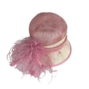 Fine Millinery by August Accessories || Straw Hat || Tan, Pink